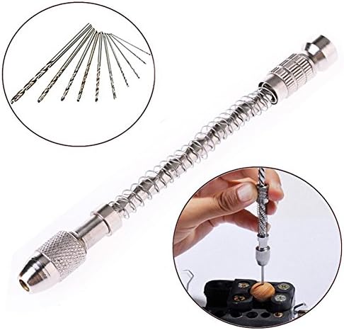 ILOVEDECOR Semi-Automatic Mini Hand Drill by Adooo - with 10pcs Micro Twist Drill Bits set for Hobby Craft Jewelers Hand Tool