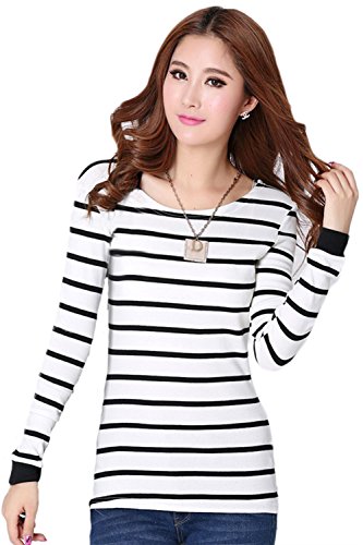 ASHERANGEL Women's Striped Long Sleeve Casual T-shirt Crew Neck Base Top Blouse