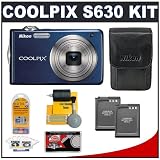 Nikon Coolpix S630 12 Megapixel Digital Camera  EN-EL12 Battery Packs + Leather Case + Accessory Kit