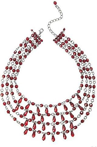 Red Bead Drop Tiered Collar Chocker Necklace Jewelry