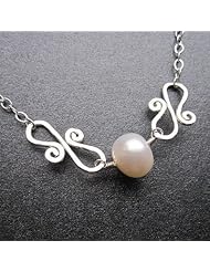 Single Ivory Pearl with Swirls Necklace, Choice of 14k Gold or Sterling Silver
