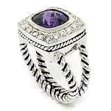 Elegant Designer-Inspired Ring w/Amethyst CZ & pavé