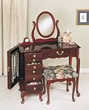 Jewelry Armoire Vanity and Bench - Heirloom Cherry