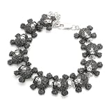 Bling Jewelry Onyx Pave Skull & Crossbones Gothic Bracelet 7.5"