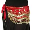 Red Velvet Rectangular Hip Scarf with Gold Coins