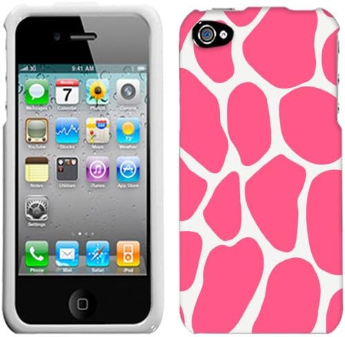 Apple iPhone 4 4S Pink Giraffe Print on White Cover Case