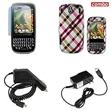 Palm Pixi CDMA Sprint Combo Hot Pink Plaid Design Protective Case Faceplate Cover + LCD Screen Protector + Rapid Car Charger + Home Wall Charger for Palm Pixi CDMA Sprint
