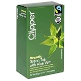 Clipper of England Organic Green Tea with Aloe Vera, Tea Bags, 20-Count Boxes (Pack of 6)