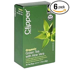 Clipper of England Organic Green Tea with Aloe Vera, Tea Bags, 20-Count Boxes (Pack of 6)