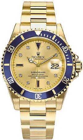 Rolex Oyster Perpetual Submariner Date 18kt Gold with Diamonds and Sapphires Mens Watch 16613-CDO