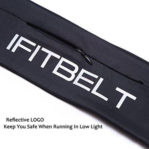 Running Belt with ZIPPER, Waist Packs by IFITBELT - Hydration Belt/ Fitness Sports Belt/ Money Belt/ Running Gear/ Waterproof Runners Belt for iPhone 6/6Plus & Android Smartphones (Black, S/26"-30")