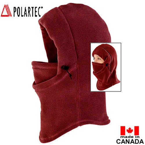 TAIGA Unisex Polartec Thermal Fleece Polar Hood, Color: Burgundy, MADE IN CANADA