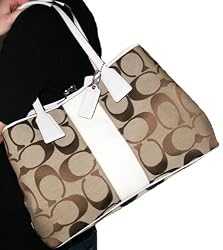 COACH SIGNATURE STRIPE FRAME KISSLOCK CARRYALL HANDBAG KHAKI & IVORY 13533
