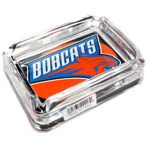 Image of Charlotte Bobcats Glass Ashtray - Dimensions 3 Inch x 4 Inch - Simulated Black Velvet Botton