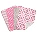 Lily 4 Pack Burp Cloth Set - 4 Deluxe Burp Cloths, Dot, Stripe, Circle and Stripe Print, Pink, Gray and White, White Cotton Terry Cloth, 10 in x 13 in