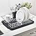 POPILION Sturdy Kitchen Sink Side Chrome Draining Dish Rack, With Black Cutlery Holder and Drainboard