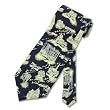 Men's Handmade Tie Manor Forest Design Dark Navy Blue Silk Necktie