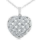 Designer look Diamond Heart Pendant in Sterling Silver .10ct tw 18 Chain