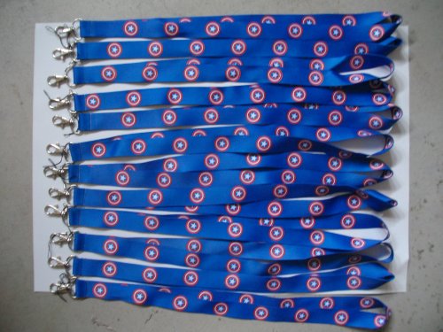  12 Marvel Super Hero Blue Captain America LOGO ID LANYARDs Key Strap Lot