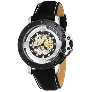 Akribos XXIV AKW9468BK Area 52 Black Stainless Steel Dial Rubber Band Skeletal Men's Watch