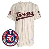 MLB Men's Minnesota Twins Six Button Authentic Alternate Jersey (Ivory/Nvy, 40/Medium)