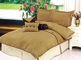 7Pcs King Camel Oxford Suede Comforter Bed in a Bag Set