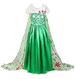 JerrisApparel New Princess Elsa Party Dress Costume With Flower Cape (5, Green)