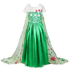 JerrisApparel New Princess Elsa Party Dress Costume With Flower Cape (5, Green)