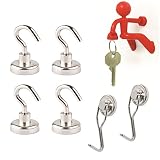 Heavy Duty Magnetic Hooks by KitchWhiz, Premium Quality 4 Fixed (50 pounds) and 2 Swivel (30 pounds) multi purpose Neodymium Magnets, Ideal for Indoor / outdoor use, Bonus fridge magnet key holder.