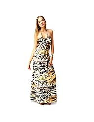 Halter Sleeveless Leopard Print Rayon/Spandex Maxi Dress 