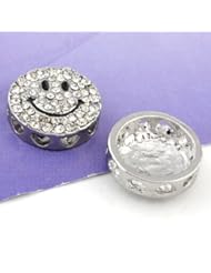 5pcs White Gold Plate Crystal Smile Face Spacer Coin Connector Loose Beads