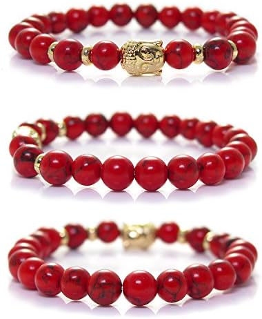 Red Howlite Buddha Bracelet with Goldtone accents By Kanti Design