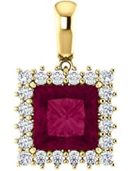 14K Yellow Gold 8.00x8.00mm Princess Cut Rhodolite Garnet and Diamond Pendant -- LIFETIME WARRANTY