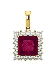 18K Yellow Gold 8.00x8.00mm Princess Cut Rhodolite Garnet and Diamond Pendant -- LIFETIME WARRANTY
