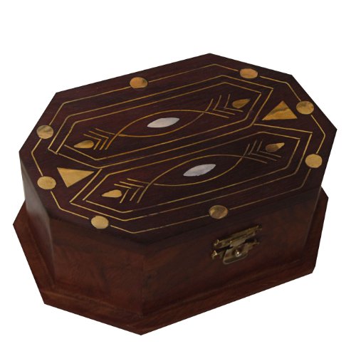 Wooden Jewelry Box Brass Inlay Work Handmade Accessories