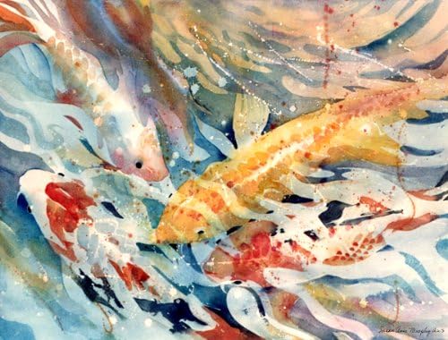 Susan Avis Murphy Koi Pond, Giclée Print of Bright Orange Fish in the Water, 15 x 19 Inches