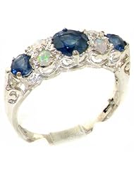Quality Vintage Design Solid 925 Sterling Silver Natural Sapphire & Opal statement Ring - Finger Sizes 4 to 12 Available