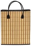 Split Bamboo Market Bag with Canvas Lining and Leatherette Handle and Trim 16" x 12" x 6 1/4"
