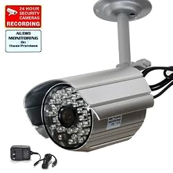VideoSecu Night Vision Bullet Security Camera 36 Infrared LEDs Build-in Audio Microphone for Home DVR Surveillance System with Free Power Supply and SecurityWarning DeCal IR806ASK WF3