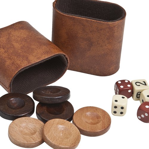 Socrates Walnut & Oak Wooden Backgammon Checkers from Greece, Dice & Dice Cups 1 15/32