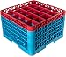 Carlisle RG25-5C410 OptiClean 25 Compartment Glass Rack with 5 Extenders, 11.9", Polypropylene, Red/Carlisle Blue