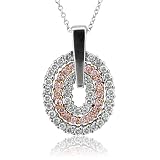 18k Two Tone Gold White and Pink Diamond Oval Pendant Necklace 0.72 carat