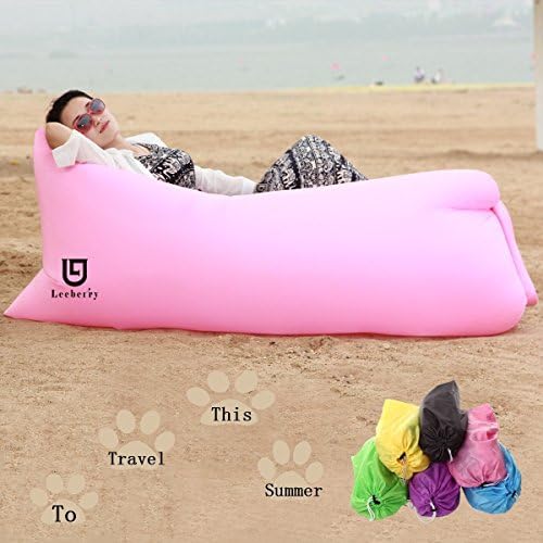 Leeberry? Portable Outdoor Fast Inflatable Couch,Inflatable Lounger Sleeping Air Bed Hangout Bag 500lb Bearing 102 inches for Summer Camping Beach,Hiking (Pink)