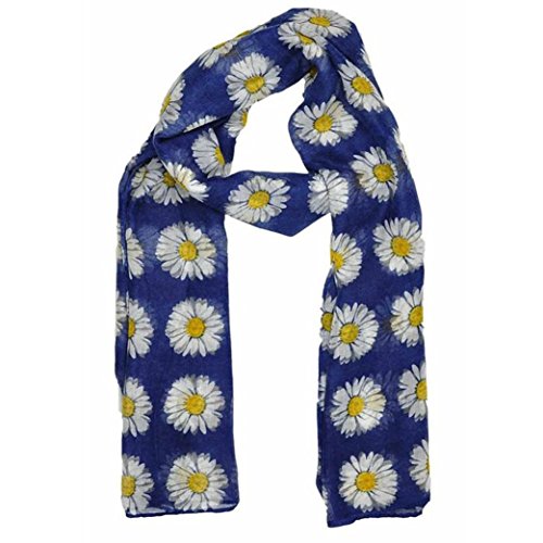 LUNIWEI Womens Daisy Flower Print Soft Scarves (Blue)