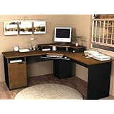 Bestar Hampton Wood Home Office Corner Computer Desk in Tuscany Brown