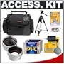 Deluxe Accessory Kit with Carrying Case + 2x Telephoto Lens + 0.5x Wide Angle Lens + Mini DV Cassette 3-Pack + Tripod for Compact Mini DV Camcorders including: Canon ZR900, ZR930, ZR950, Sony DCR-VX2100, HDR-FX1000, JVC GR-D870 and Samsung DC-D381