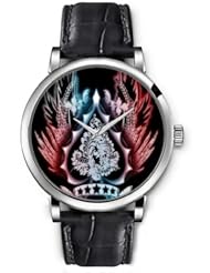 SPRAWL Aanalog Fashion Series Silver Ladies Watches of Genuine Black Leather Strap,Unique Wrist Watch for Women Girls Designed with Pica burning branches