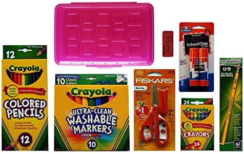 Pencil Box with Premium Essential School Supplies (Red)