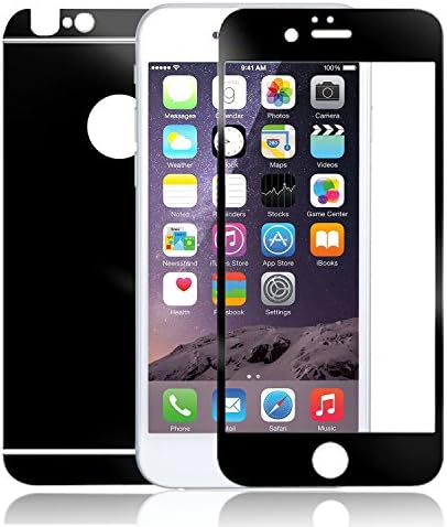 oneBuyone Premium Electroplating Mirror Tempered Glass Screen Protector, 0.26mm 2.5D Rounded Edges HD Clear Screen Anti-Scratch Touchscreen Protectors for 4.7" iPhone 6 (Front& Back) [Black]