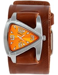Nemesis Womens BHST024N Triangle Orange Triangle Brown Leather Cuff Band Watch